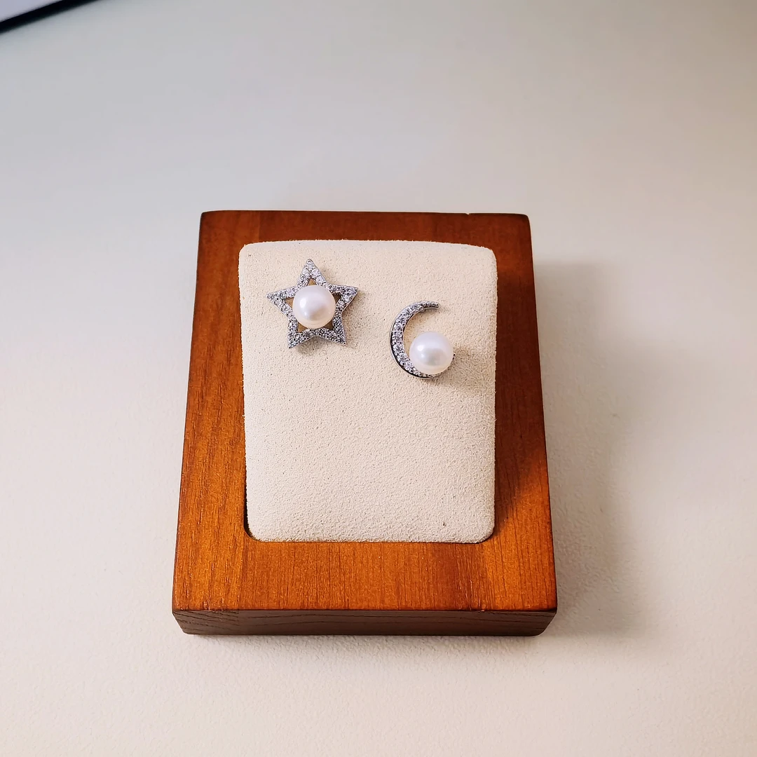 清沧 天然可刮粉淡水珍珠 925银针 6mm璀璨星空珍珠耳钉 7009