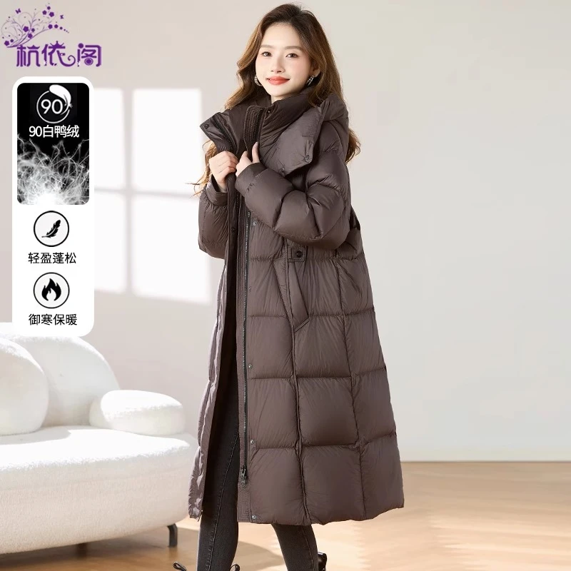 高端羽绒服女冬季中长款2024新款洋气泡芙加厚保暖过膝白鸭绒外套