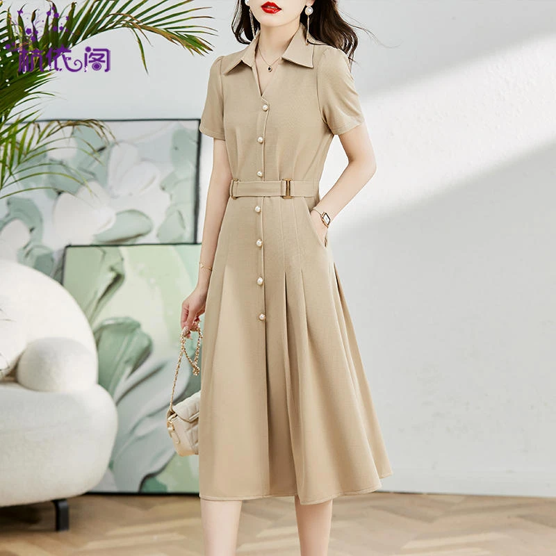 高端连衣裙女夏季2025新款时尚气质收腰修身显瘦爆款法式衬衫裙子