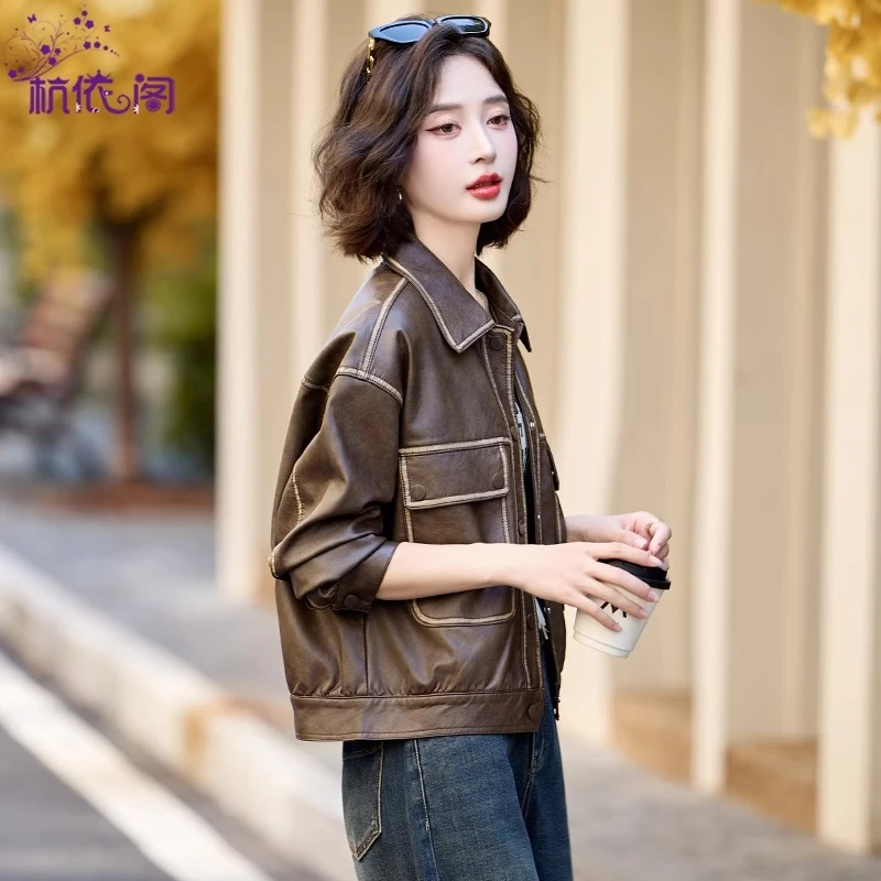 美拉德皮衣外套女短款2025新款春秋季高级感复古机车pu皮夹克上衣