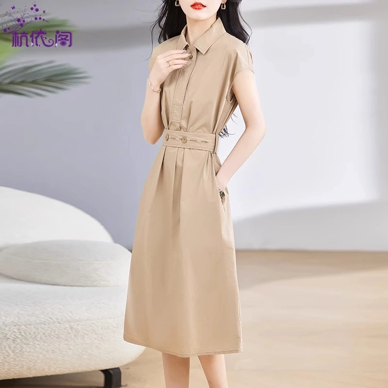 连衣裙2025新款女夏季高级感小个子气质收腰显瘦休闲别致衬衫裙子