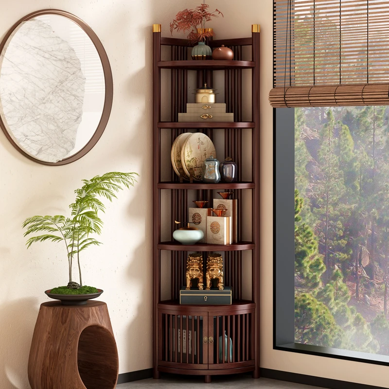 优选品质新中式转角楠竹博古架茶叶摆放茶室家居高端收纳置物架