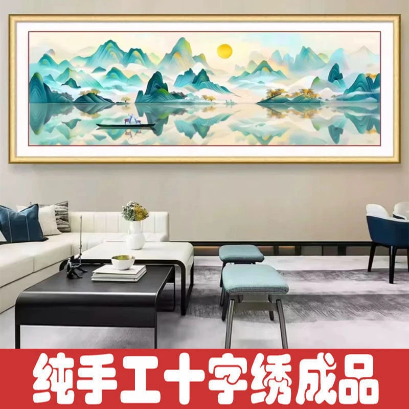 绣好的纯手工十字绣成品绿意盎然绿色山水风景客厅挂画不带框F187
