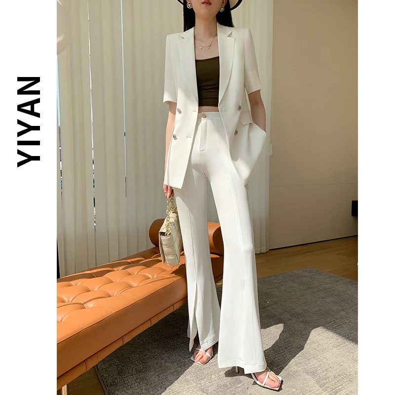 【轻奢】白色西服套装女夏季薄款2025时尚气质两件套短袖西装套