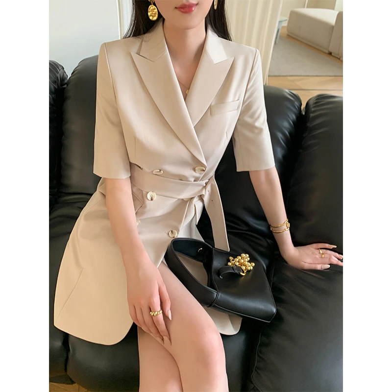 【轻奢】高端时尚西装职业连衣裙女夏季高级感双排扣小个子裙子