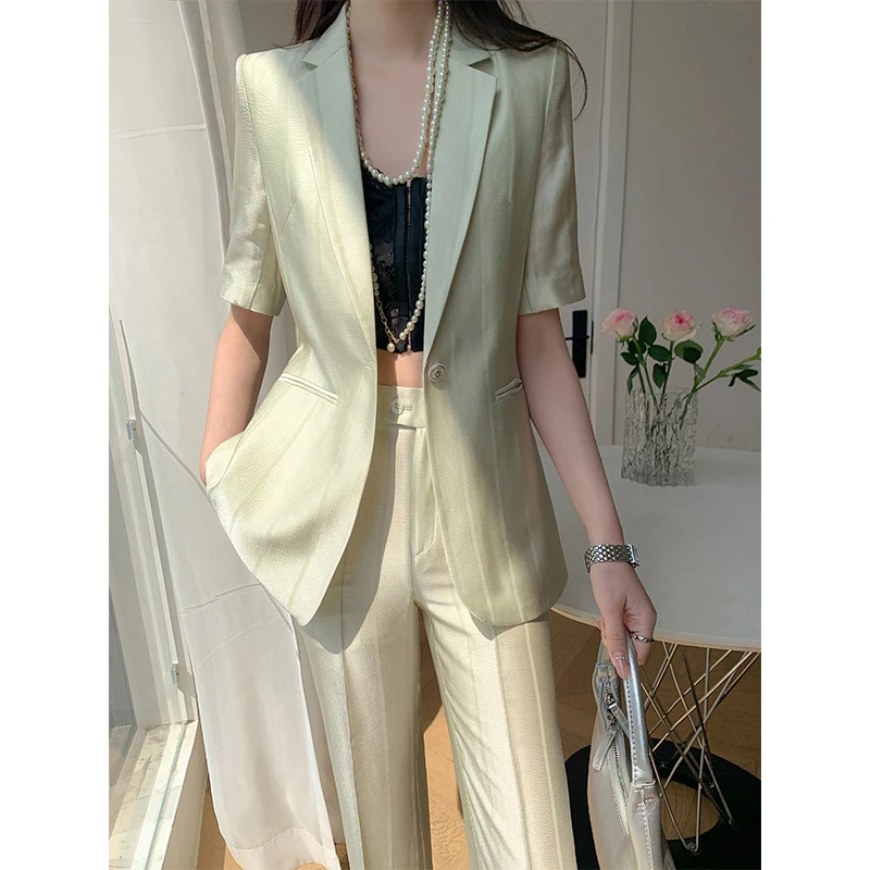 【轻奢】夏季若草绿条纹西装套装女2025新款时尚气质高端西服薄款