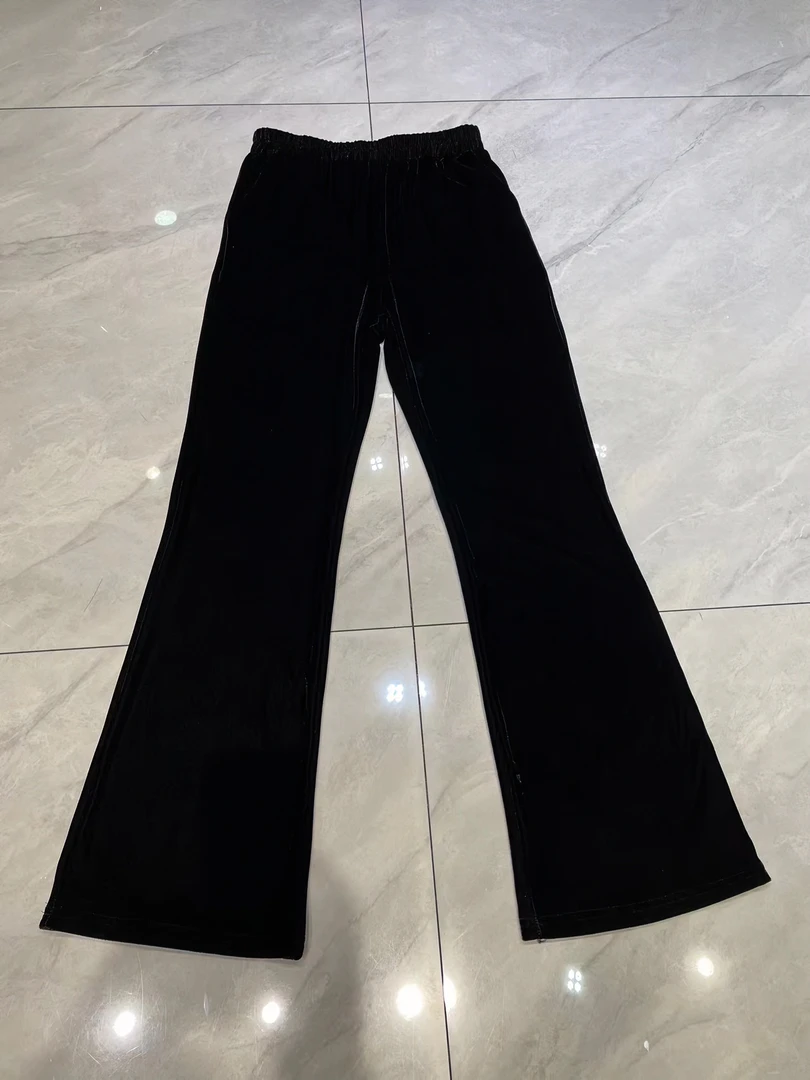 施布衣人早秋丝绒高腰高弹显瘦微喇裤百搭裤子黑色秋冬女款哥哥