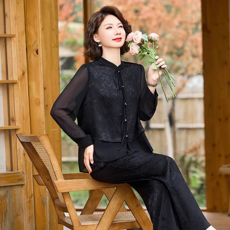 【A432】2024女士新款国风修身显瘦洋气时尚秋季两件套裤