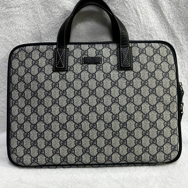 99新 GUCCI/古驰 蓝色老花电脑包手提包公文包