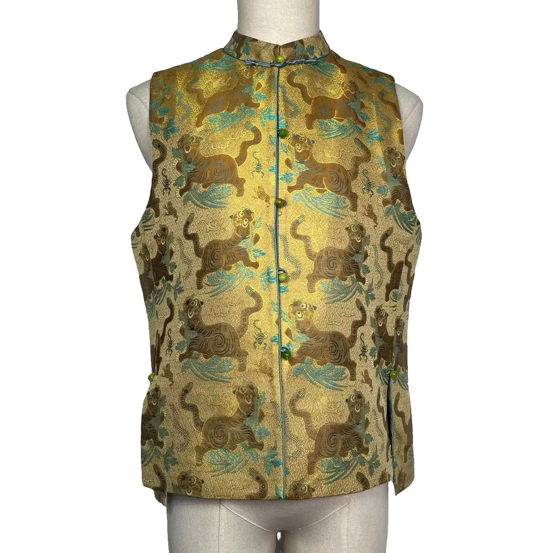 虎镇五毒 - 桑蚕丝织金宋锦！高级私人订制款对花裁马甲背心