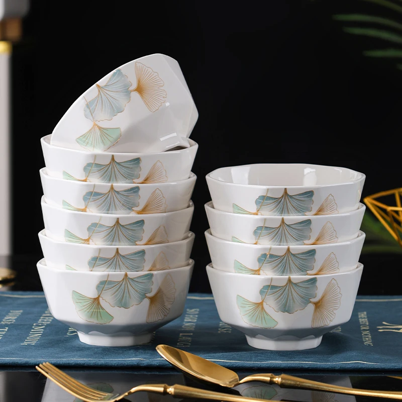 （破损包赔）银杏花开4.5英寸米饭碗 10只装高温陶瓷可微波炉易清洗