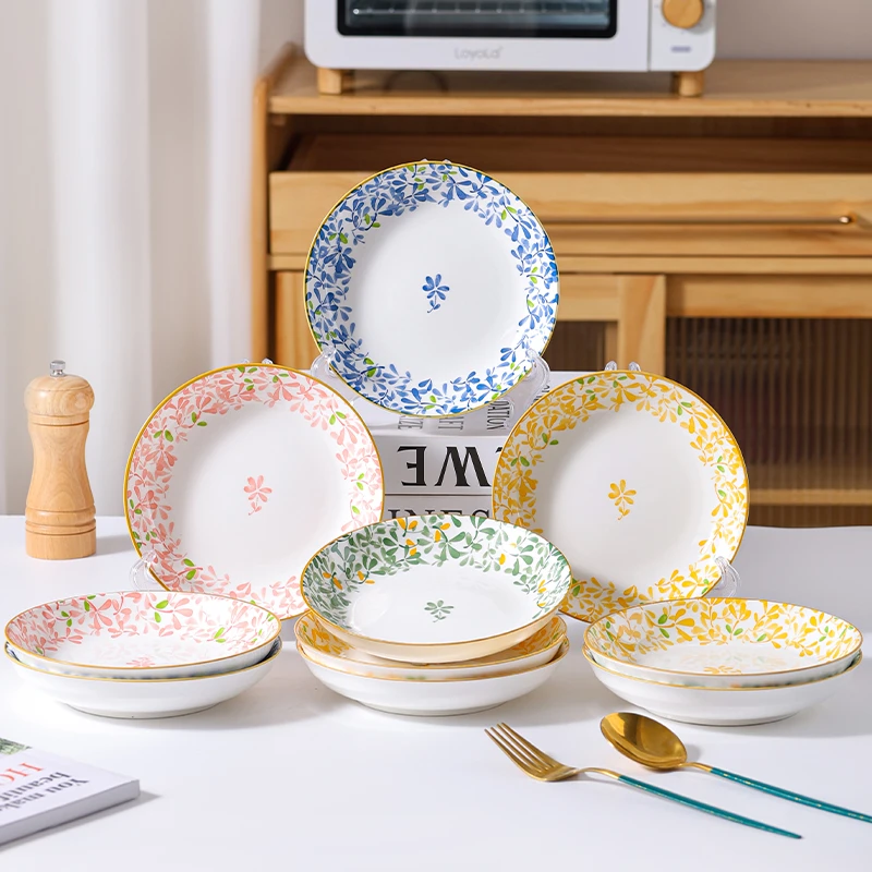 繁花似锦6.5英寸盘子10只装人工手绘小盘子吐骨碟凉菜高温釉下彩