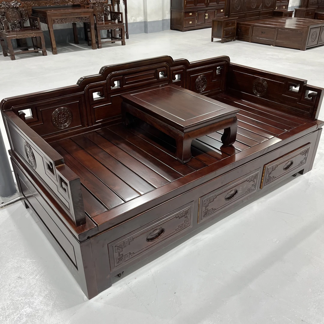 实木罗汉床国色天香推拉款茶室书房客厅办公室