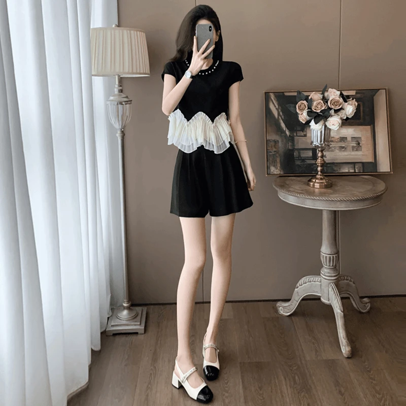 高级感小香风时尚套装女夏季法式漂亮小衫高腰阔腿短裤两件套气质