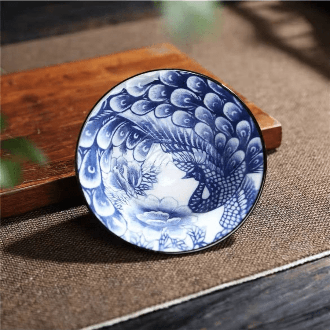 「一一紫砂」青花瓷斗笠杯仿古日式茶盏主人茶杯普洱茶单杯子