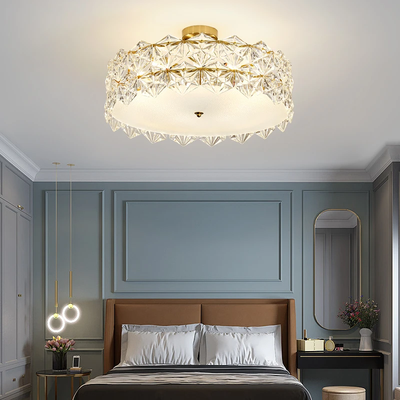 后现代卧室吸顶灯轻奢主卧次卧房间简约圆形超亮客厅法式玻璃灯具