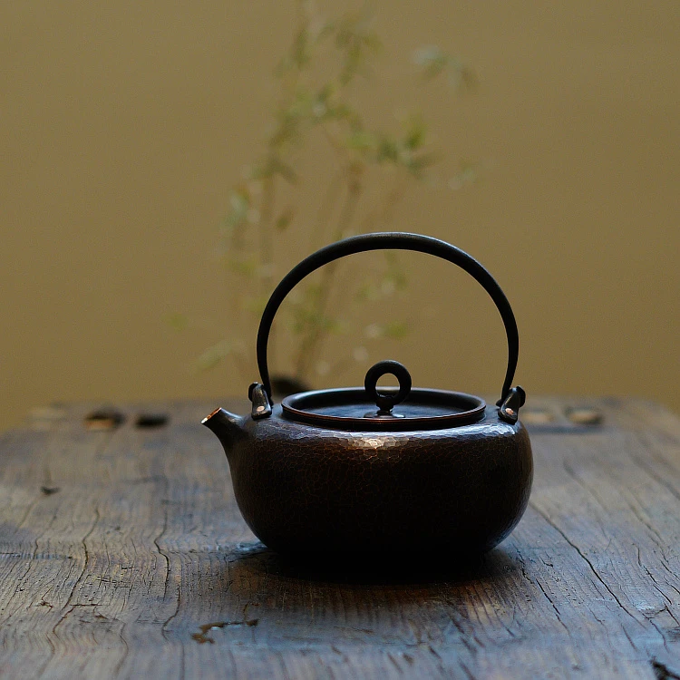 平美斋 真锅平丸紫铜壶 手工纯铜烧水壶一张打煮水铜壶 一体铜壶