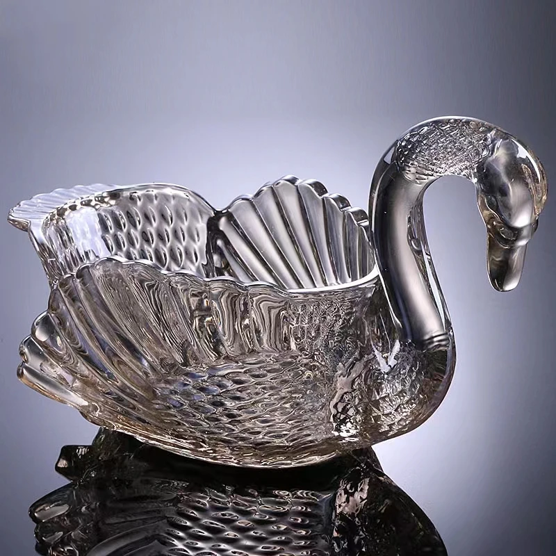 （天鹅）香槟色水果盘玻璃轻奢果斗家用客厅水果盘零食加厚大号