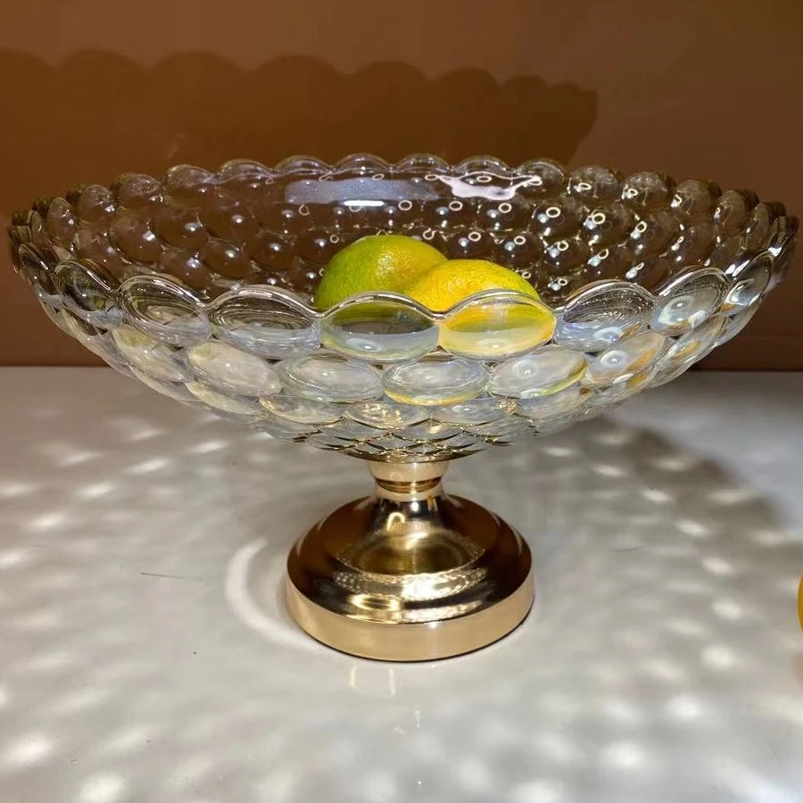 [珠点深盘]玻璃大号珠点水果盘家用客厅玻璃果盘果盘子零食盘