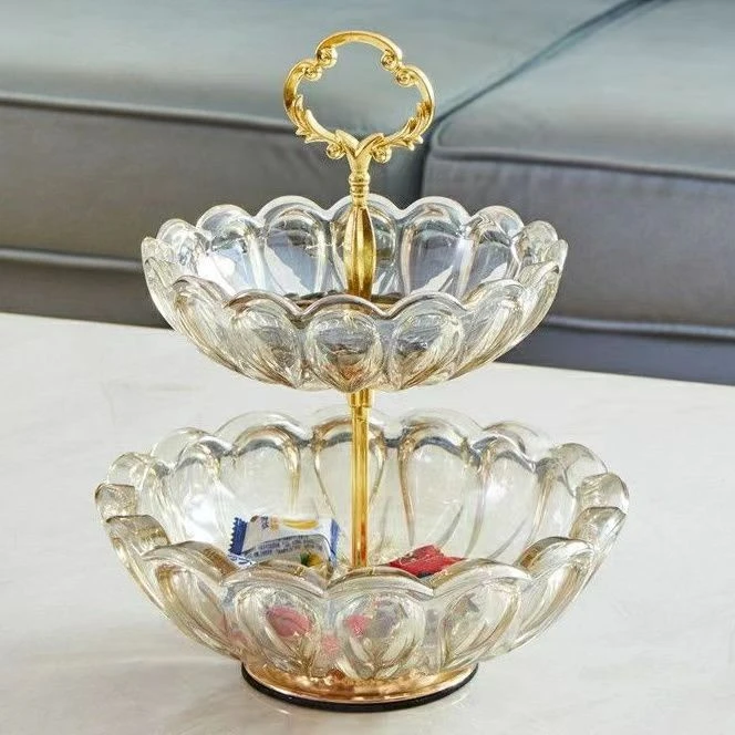 双层高档糖果零食干水果盘创意客厅家用茶几水晶玻璃果盘