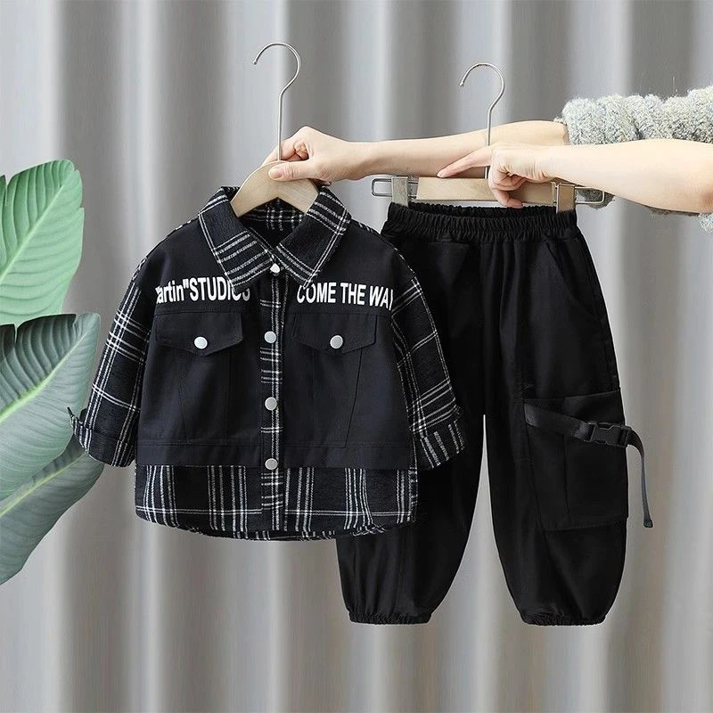 男童秋装衬衫套装2024新款洋气宝宝儿童帅气春秋季休闲时髦两件套