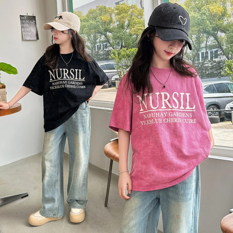 女童夏季T恤2025新款6-12岁15岁中大童装休闲洋气时尚小女孩套装