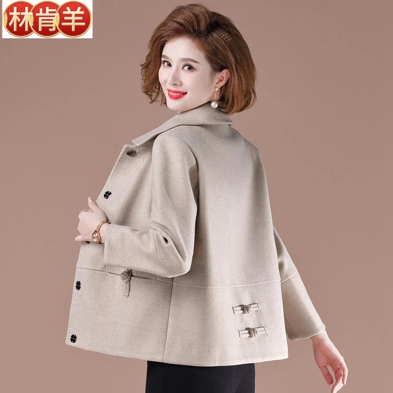 林肯羊妈妈春装毛呢外套小个子中年短款时尚中老年女秋季洋气上衣
