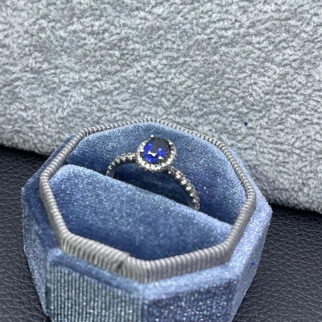 带包装戒指 微镶蛋面椭圆蓝宝戒指一克拉1ct-H