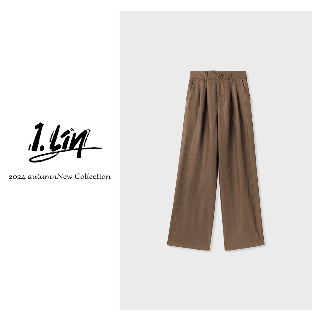 【晚初】天丝亚麻休闲直筒裤女裤2025年春季新款松紧高腰垂感薄款