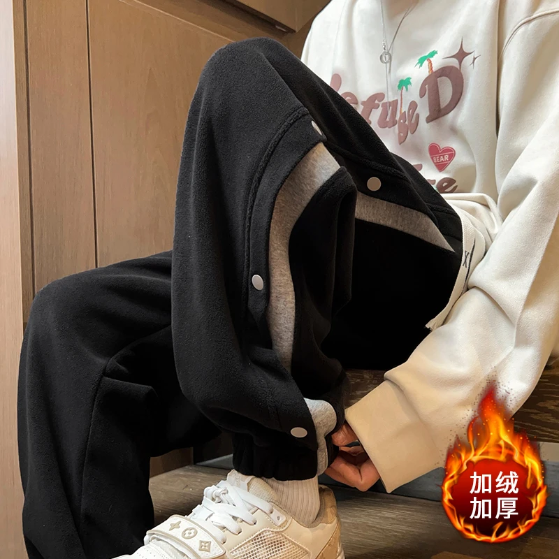 冬季男生加厚双面奥粒绒休闲束脚裤青少年百搭运动裤子学生穿搭