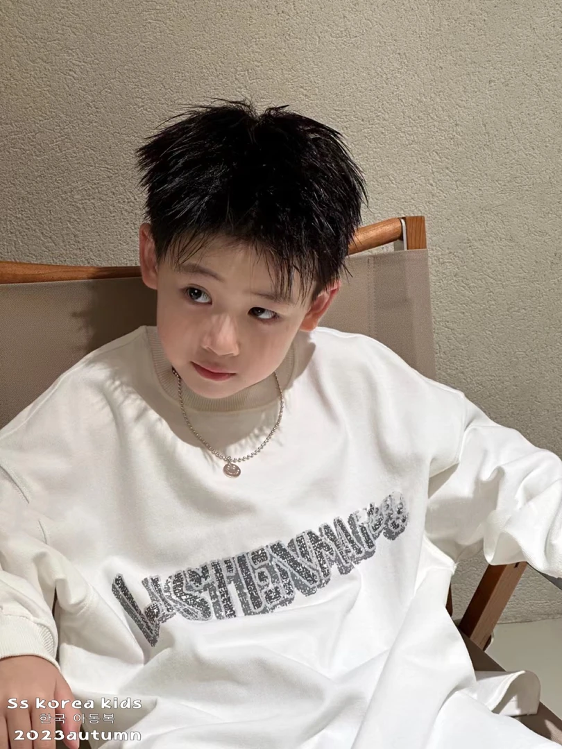 全棉男孩潮流体恤2024爆款韩版纯棉宽松潮酷男童时尚长袖上衣童装