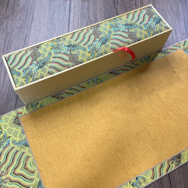 问纸楼·宋锦礼盒装实木卷轴内芯半生熟蜡染瀛海宣纸