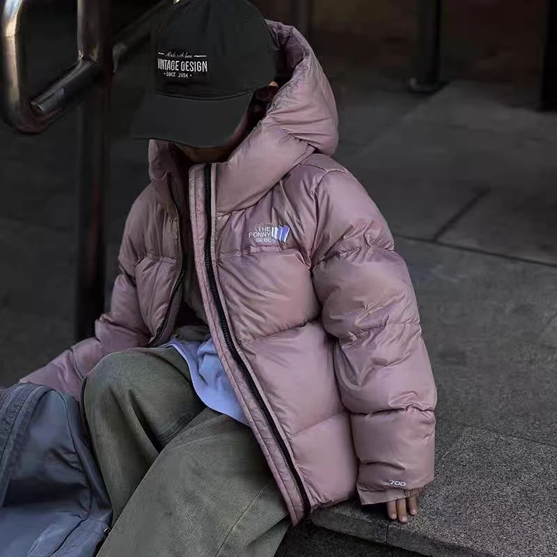 0008潮牌中大男童女童冬季保暖外套防寒服儿童短款连帽加厚外套