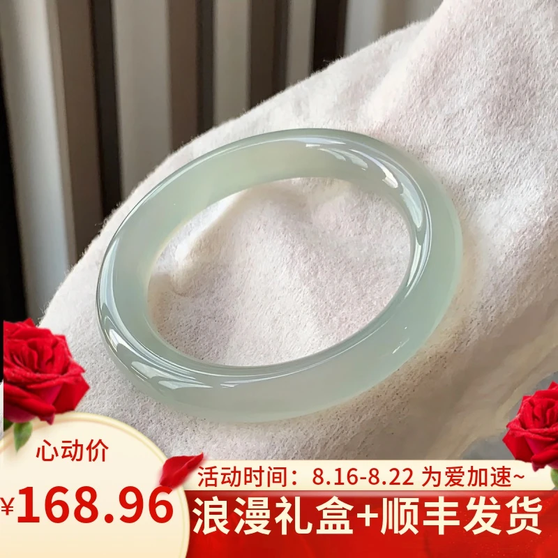 胖圆条高品玉髓手镯纯玛瑙晴水绿平替玉镯多样性发货