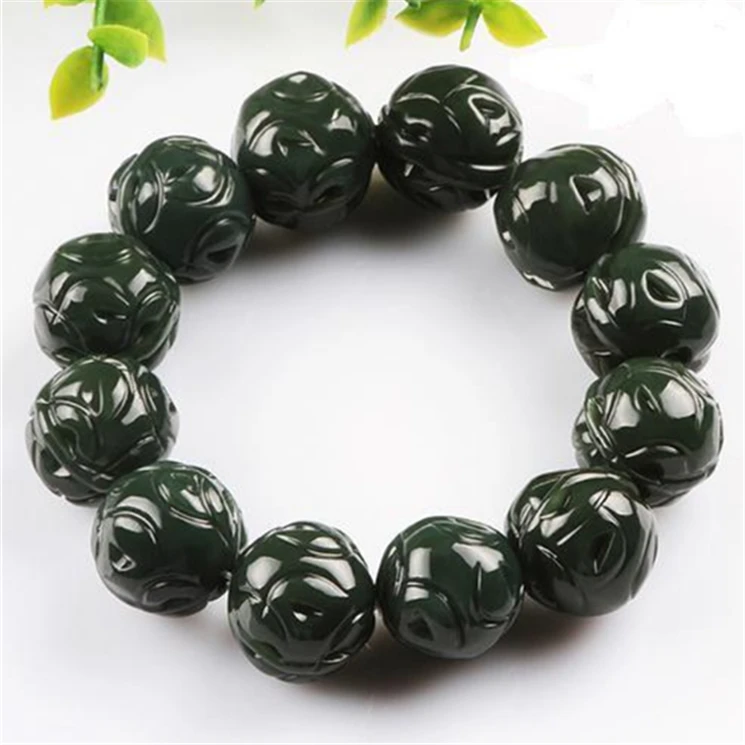 和田玉青玉核桃手串手链墨玉圆珠链男女款单圈玉石佛珠子手珠