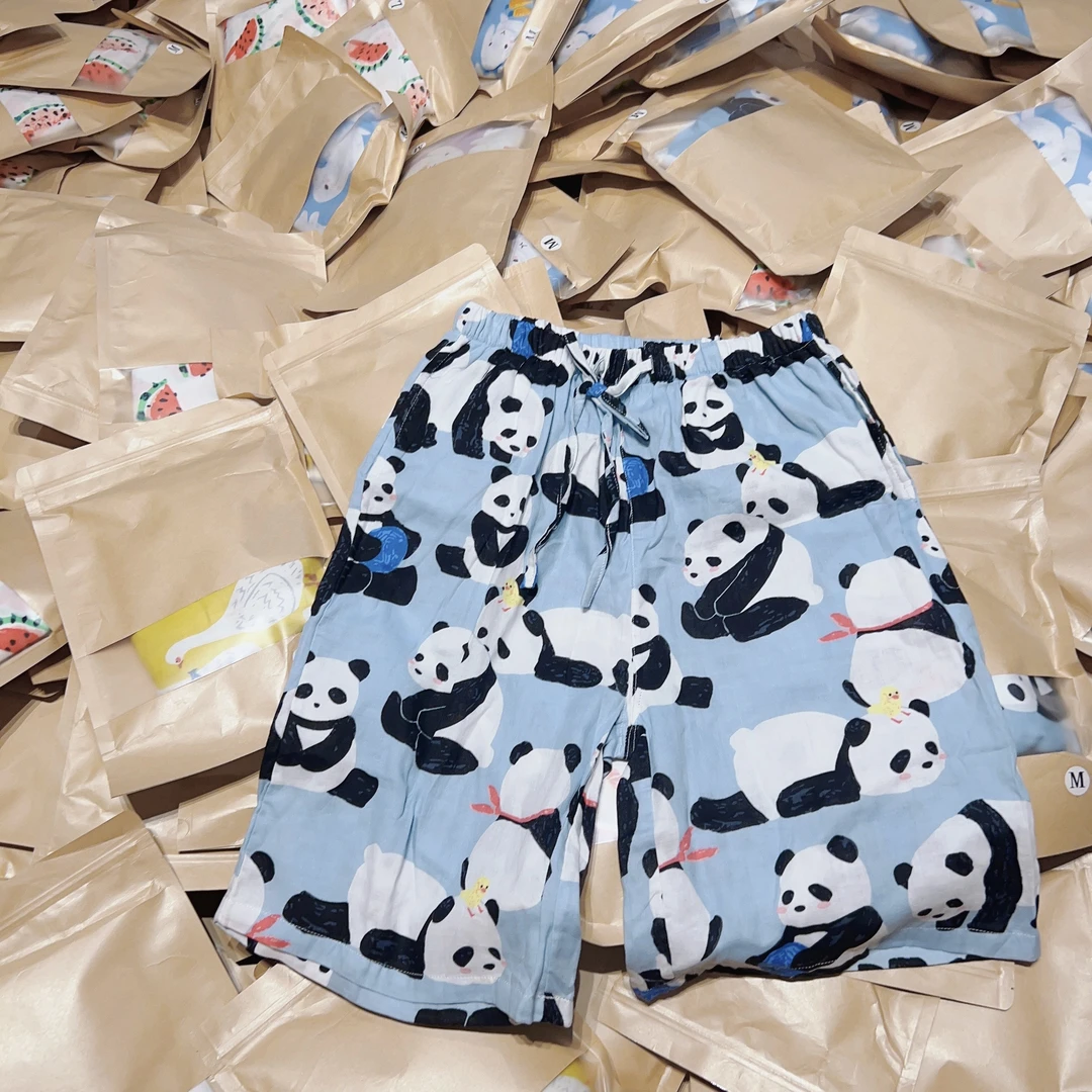 双层棉纱男女同款居家外穿版夏季纯棉纱布睡裤男短沙滩裤