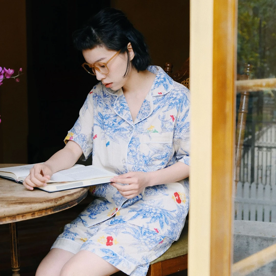 小众高级感睡衣女夏天短袖宽松40支纯棉纱布家居服套大码可外穿