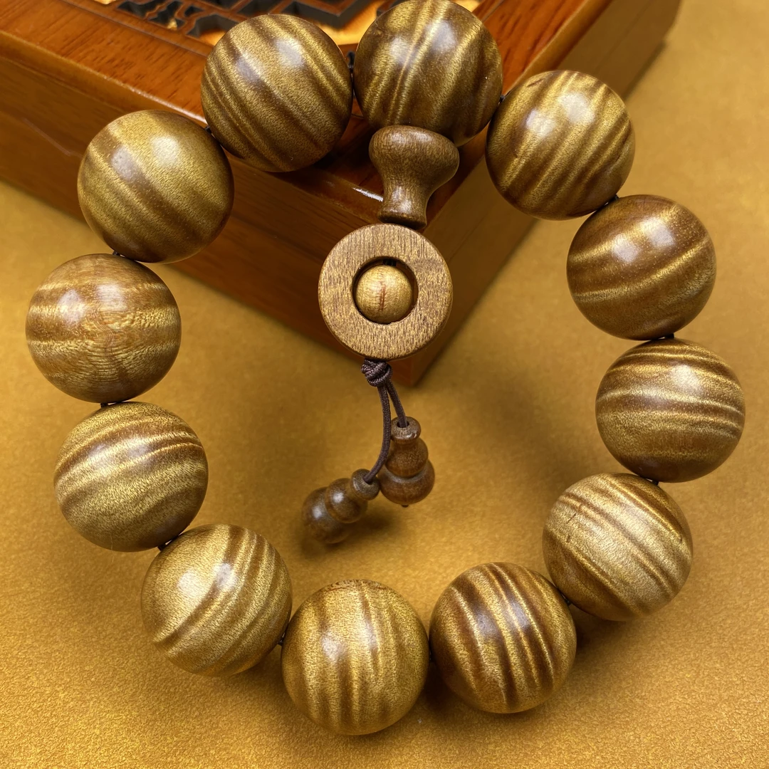 精品金丝楠黄料拆房老料枯木料时来运转爆满水波纹男女2.0*12颗