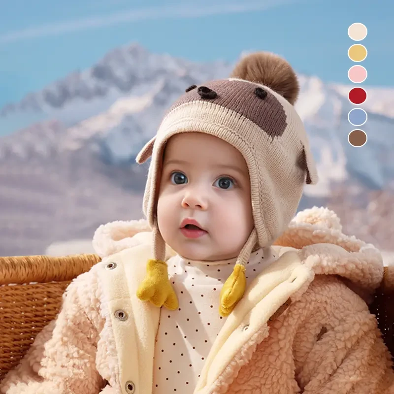 超萌宝宝帽子秋冬季婴儿毛线帽男童针织帽女童护耳帽儿童保暖幼儿