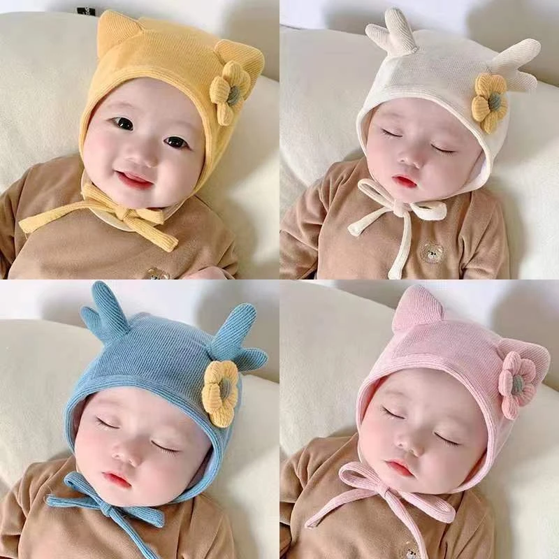 婴儿帽子春秋季可爱超萌男女宝宝护耳帽新生婴幼儿套头帽秋冬胎帽