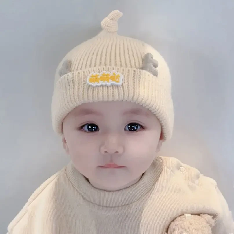 婴幼儿帽子秋冬护头囟门新初生可爱宝宝0-1岁毛线保暖护耳胎帽男