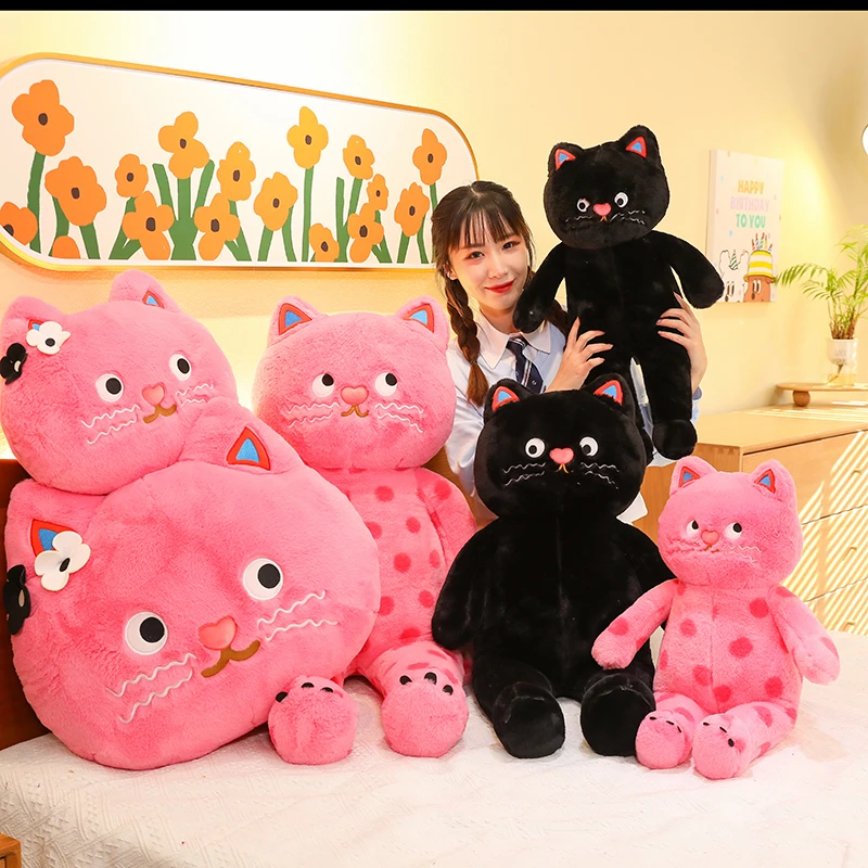 可爱波点猫抱枕毛绒玩具靠枕公仔多巴胺软萌小猫送女朋友生日礼物