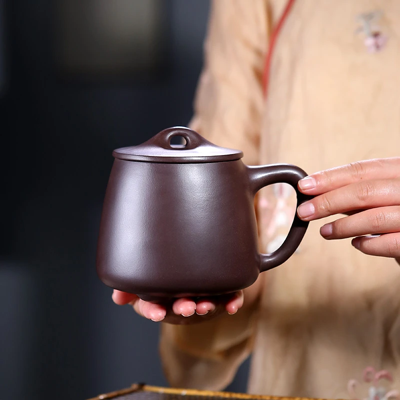 宜兴紫泥石瓢杯大容量全手工带盖纯手工家用喝水泡茶杯高档茶具