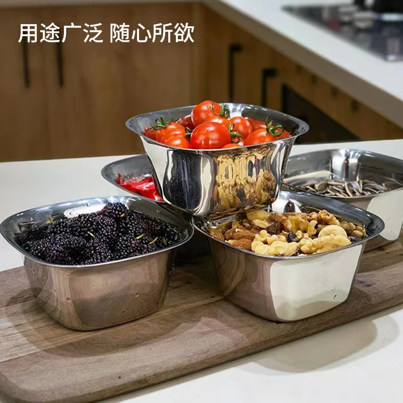 不锈钢方碗13x13拍一发二304不锈钢水果零食碗沙拉碗调料蘸料小吃