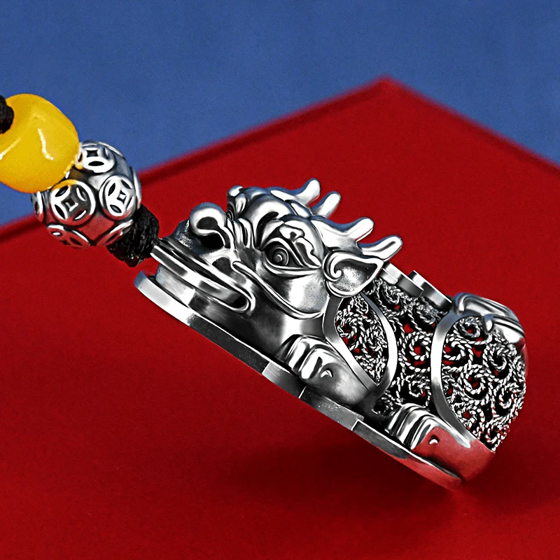 【高档纯银钥匙扣】999纯银貔貅钥匙扣高档汽车挂件钥匙扣复古风