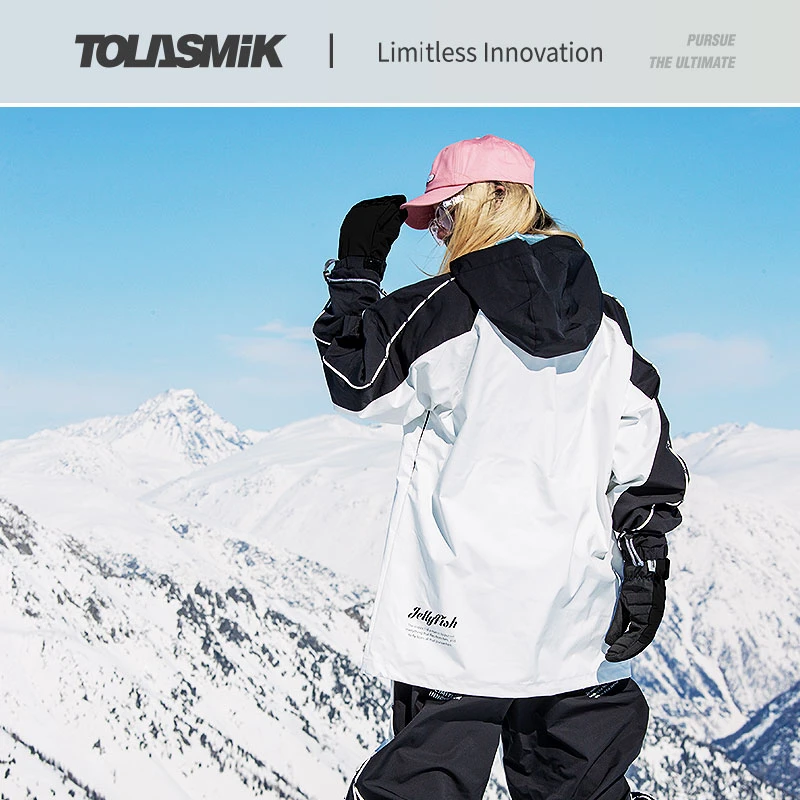 tolasmik【熊猫】黑白滑雪衣裤专业冬季防风防水户外潮流连帽透气