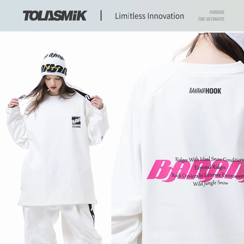 tolasmik24新款香蕉纯白圆领软壳卫衣情侣滑雪衣滑上衣滑雪服防水