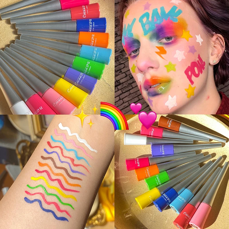 彩色眼线液笔cos哑光白色黄色橘色黄色紫色蓝色绿色粉色舞台妆