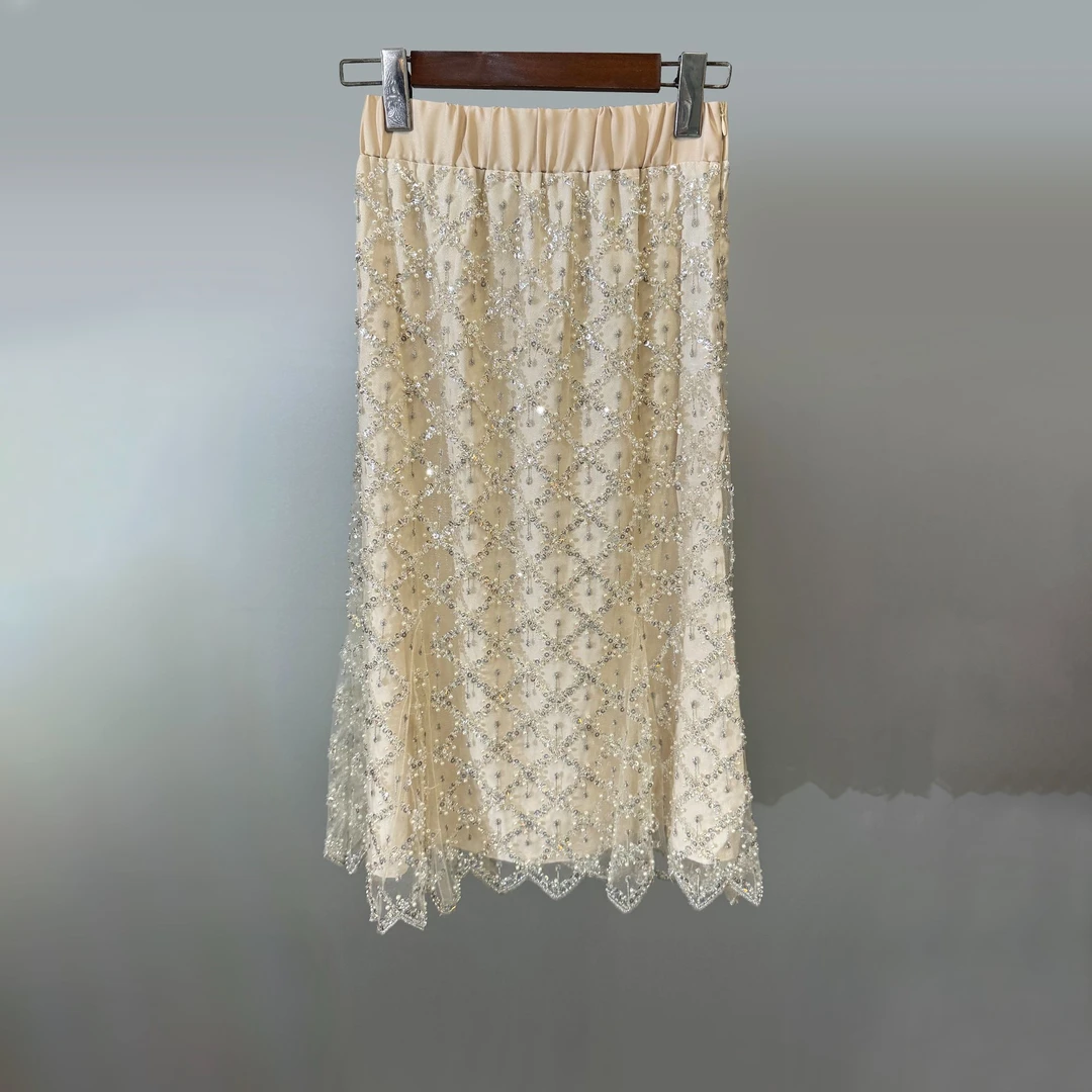 【少女诗】初秋新款高定潮款重工半身裙女士气质高腰中长裙