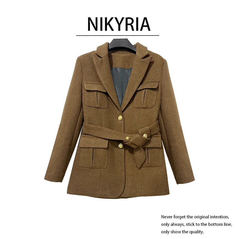 【暖暖椰】秋冬季中长款外套女装配腰带修身上衣加棉保暖大衣